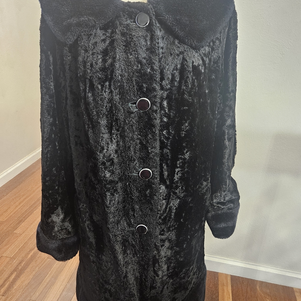 Unique Vintage Black Teddy Jacket Faux Fur Cruelty Free Button Up